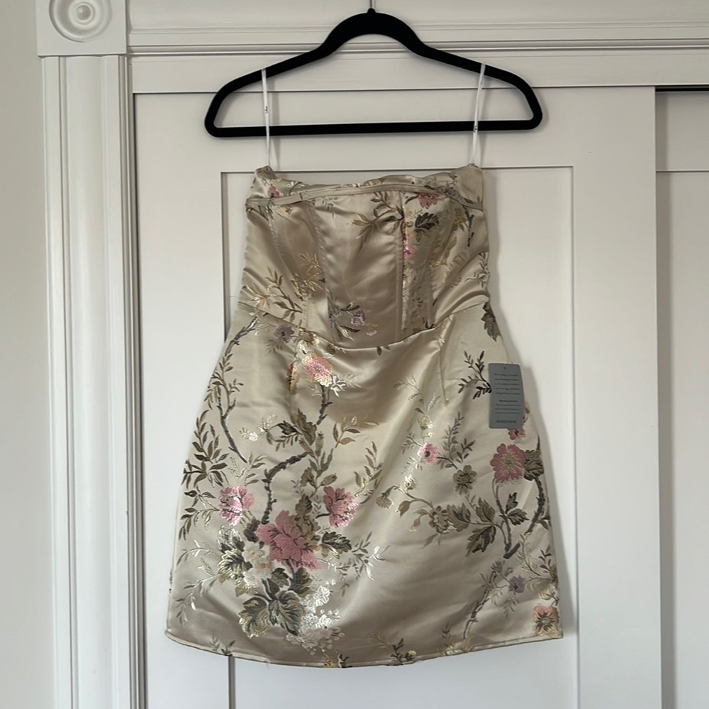 Lulus floral jacquard strapless minidress